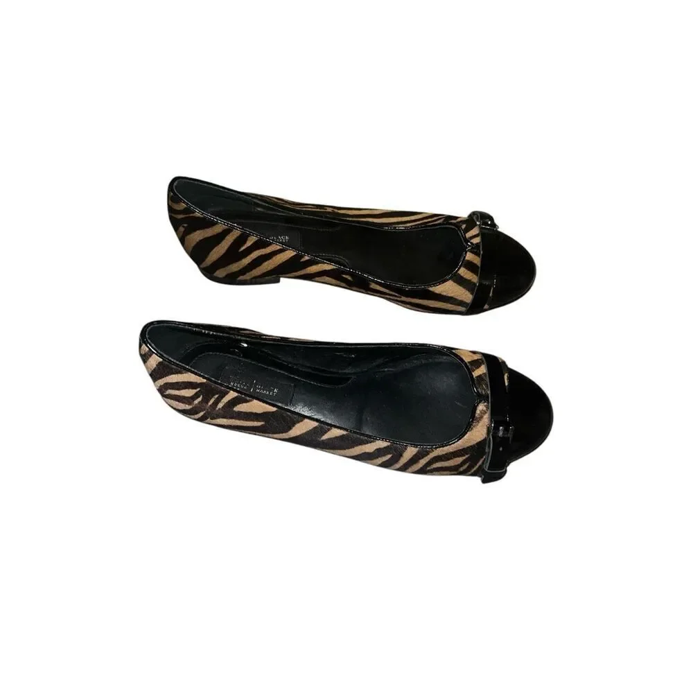 ✨White House Black Market Barcelona Women Ballet Sz 8 Flats Tiger Faux Fur✨